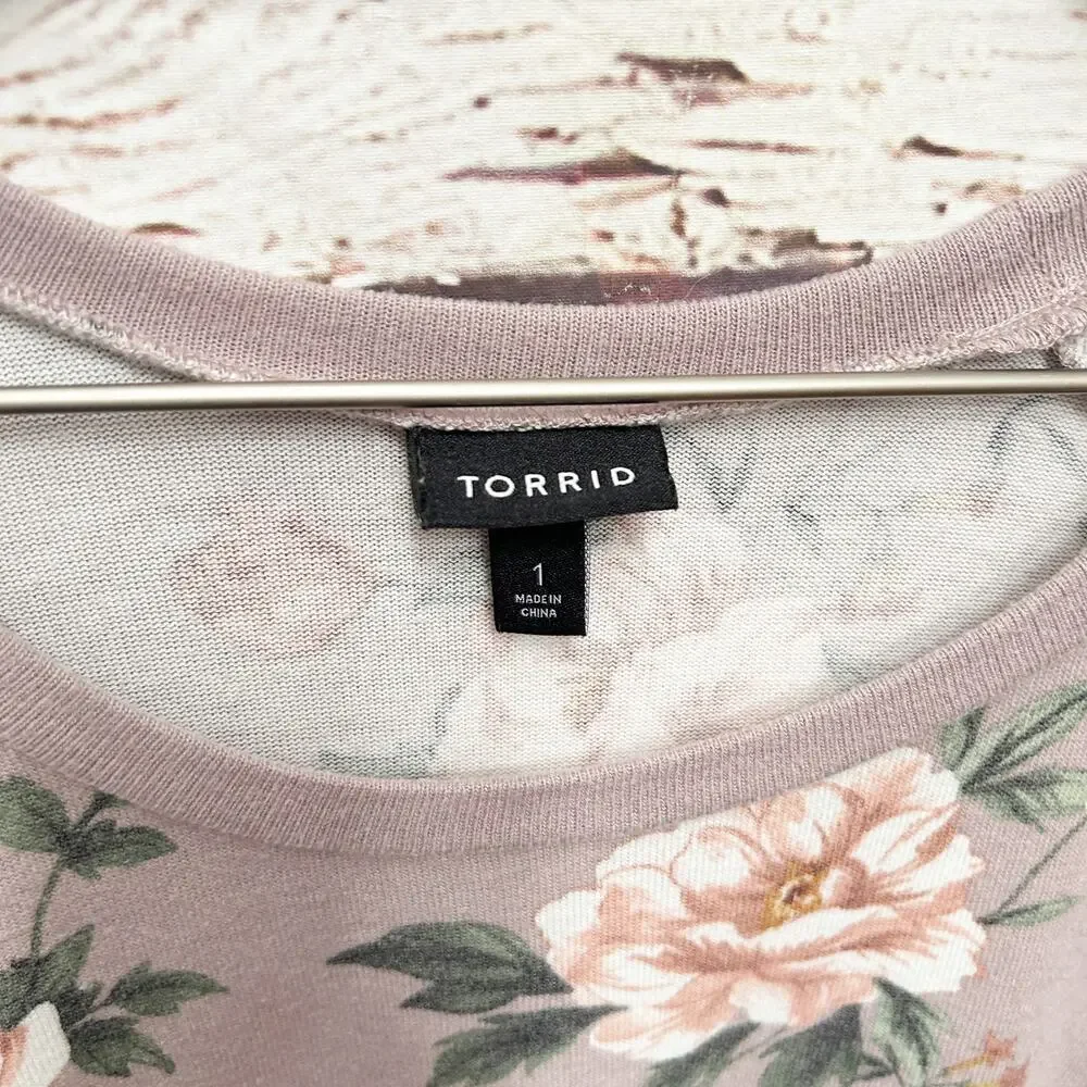 TORRID Mauve Pink Floral Print Pullover Sweatshirt Size 1 (1X)